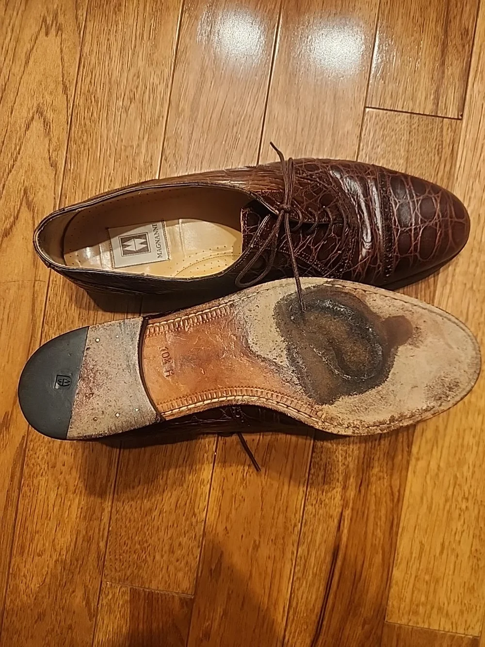 Magnanni Men’s Brown Crocodile Leather Dress Shoes Size 10.5 M Made in Spain